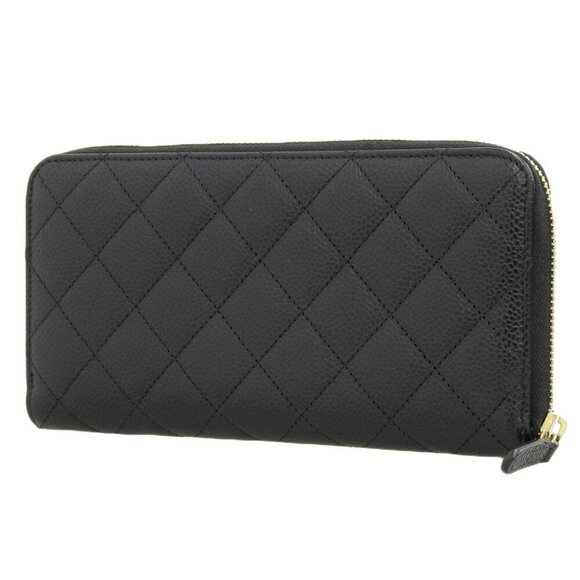 CHANEL Authentic Black Caviar Leather Logo Wallet